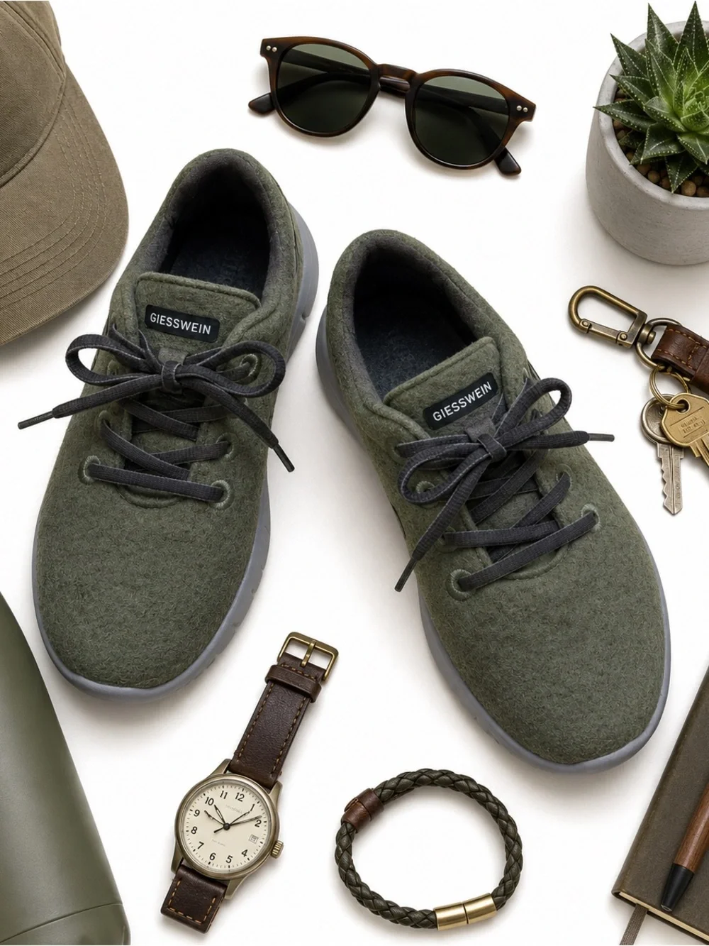 Giesswein Merino Wool Lace Up Sneakers Forest Green Comfort Shoes Women’s EU 40
